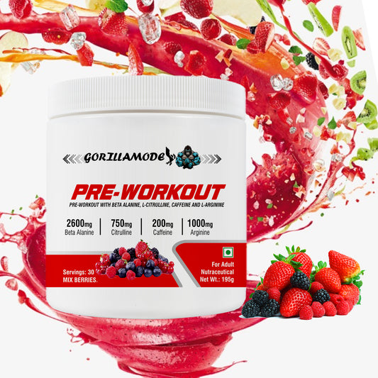Gorilla Mode Pre Workout Powder with Creatine for Performance, Beta Alanine for Muscle, L-Citrulline for Pump & Tri-Source Caffeine for Sustained Energy | Sports Nutrition Pre-Workout Powders