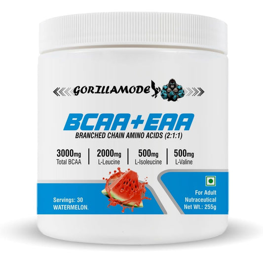 Gorilla Mode BCAA Advanced | Fastest Muscle Recovery | Maximized Workout Performance | Essential Amino Complete | Fuels Muscle Growth | Beats Fatigue | Prevents Muscle Cramps | Replenish Electrolytes | Ultimate Recovery [30 Servings, 255G, Watermelon]